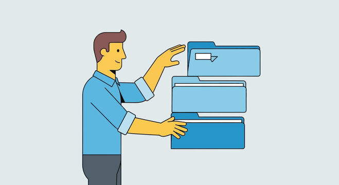 Man organizing data files and documents - illustration