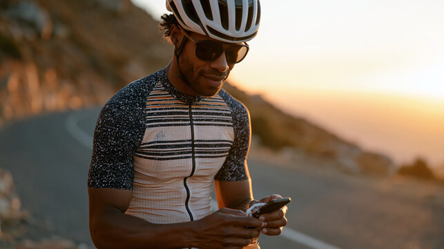 Solo male competitive cyclist at golden hour applies precise electrolyte tablet into a bid&oacute;n water bottle before a mountain road training climb, hydration preparation ritual bathed in warm amber lig
