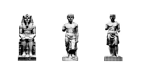 Obraz premium Ancient statues standing on pedestals in white background. not ideal dots