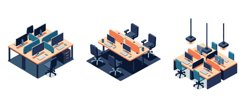 Open office workstations arranged across flexible shared workspace