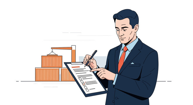Manager Inspecting Cargo Containers and Checklist