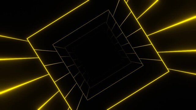 ゴールドネオンが輝く高級感のある未来的サイバートンネルのループ背景動画