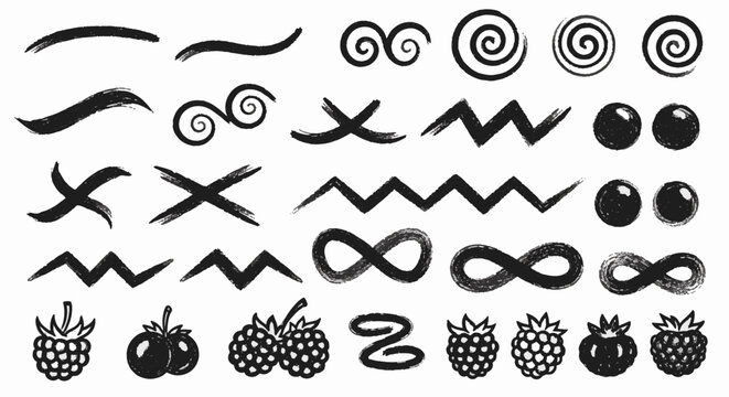 Hand-drawn chalk style berry collection with strawberries and blueberries. Detailed white chalk texture vector graphic for restaurant menus, blackboard art, and organic food label design.
