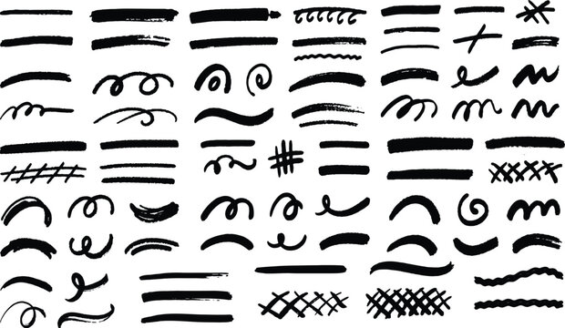 hand drawn ink paint stroke collection scribble brush line underline swirl cross hatch doodle marker accent underscore streak smudge curve set