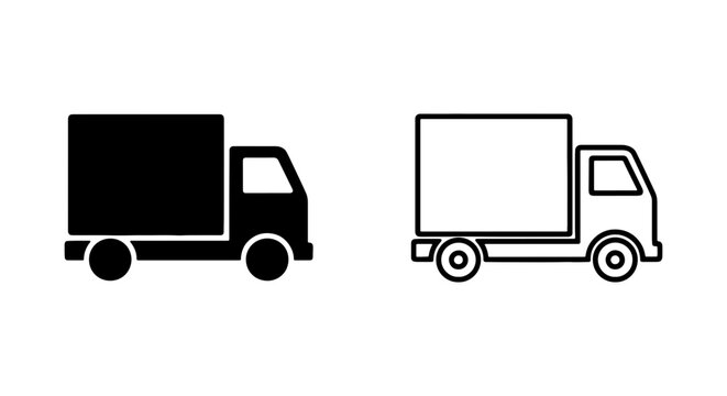 Delivery Truck Icons, Black and White Cargo Van Vector Graphics, Logistics Transport Symbols