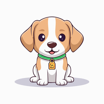 Cute cartoon puppy with collar and tag