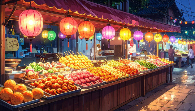 Colorful Asian Night Market Stall