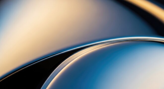 Abstract Macro Photograph of Smooth Metallic Curves and Light Reflections.