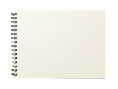 Minimalist spiral sketchbook with blank cream paper, horizontal wire-bound artist notebook for drawing and sketching, clean textured paper surface for creative portfolio mockups and design
