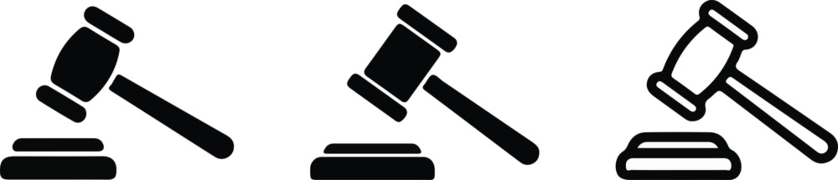 judge gavel hammer icon set solid flat design for law justice court auction legal service and government app ui