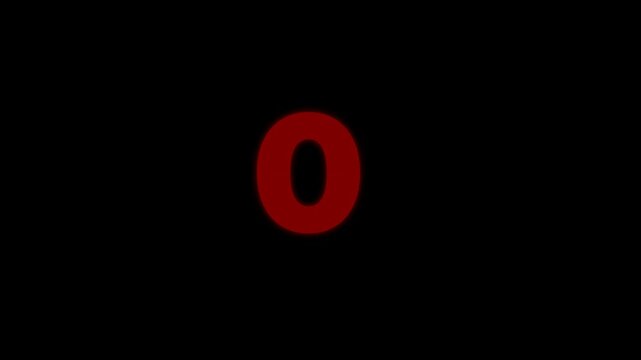 Dynamic red glowing countdown timer animation from 3 to 0 with cinematic neon style for intros, trailers, broadcasts, promos, and video editing projects, alpha channel