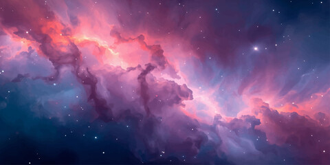 Abstract universe wallpaper featuring colorful smoke clouds, neon purple and orange glow, mystical outer space atmosphere design. © NuR