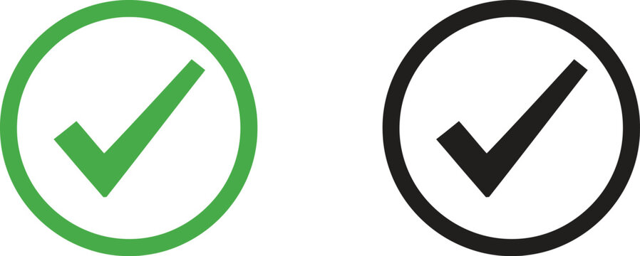 Green and black check mark icons inside circles for accept and confirm buttons Vector