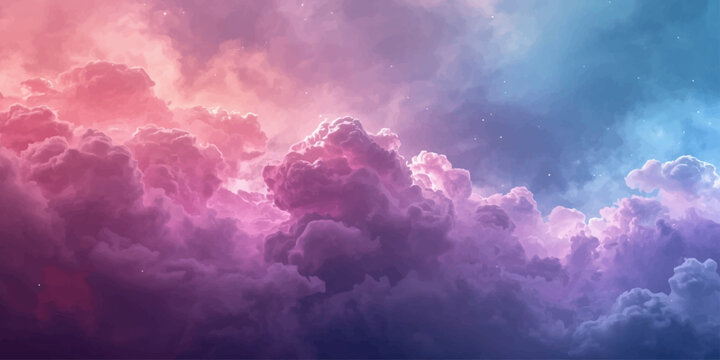 Vibrant cosmic nebula with glowing pink and blue clouds drifting through deep space, cinematic galaxy background with dreamy lighting.