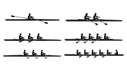 Rowing Silhouettes: Single Scull, Double Scull, Quad, Four, Eight © Yaskur