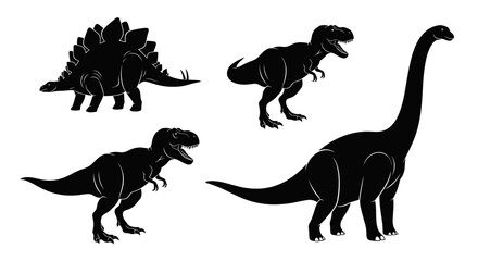 Silhouette Collection of Dinosaurs - Stegosaurus, Tyrannosaurus Rex, Brachiosaurus © Yaskur