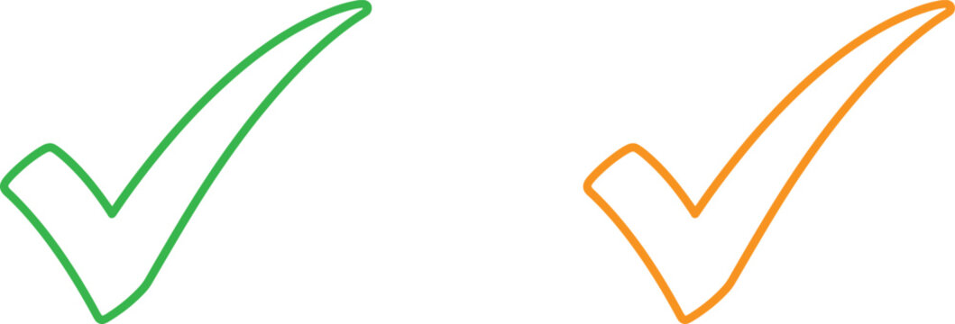Green and orange hand drawn check mark symbols for business choice and approval Vector