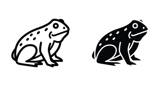 Set of two frog icons, outline and silhouette style
