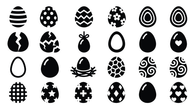 Black Easter Eggs Icons Set on White Background