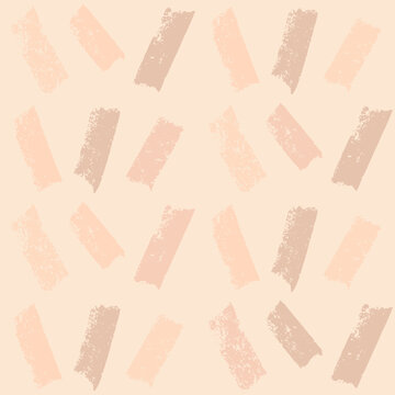 Small dash peach beige vertical lines seamless pattern. Surface pattern design organic geometric makeup swatches stencil motif. Hand drawn mini brown neutral tone streak texture. Vector repeat boho bg