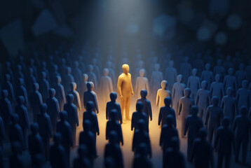 Obraz premium Glowing Figure Standing Out Among Crowd of People