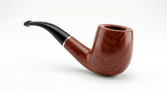 Elegant wooden pipe with black mouthpiece and smooth finish displayed clearly transparent background