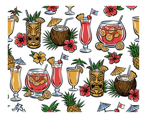 Tropical beach club. Endless summer artwork. Tiki cocktail vintage design for t shirt print. Exotic drink pattern. © rahel lila
