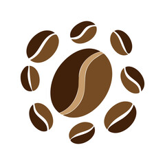 Obraz premium Artistic arrangement of coffee beans around a central, larger bean, symbolizing a coffee brand or product