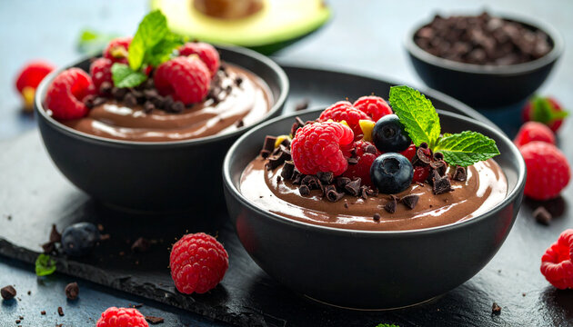 Chocolate avocado mousse with berries
