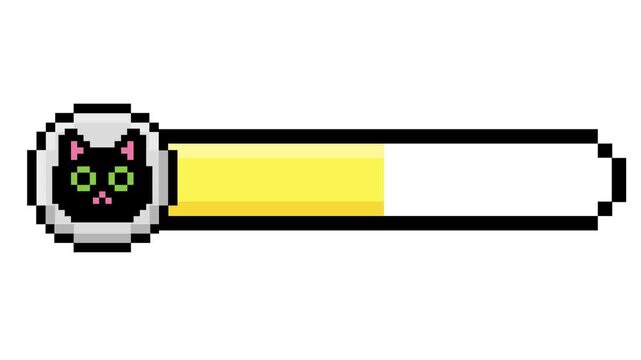 Charming pixel art loading bar featuring an adorable black cat face icon, indicating progress or game status in a retro style