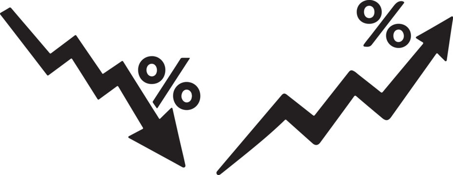 Business analytics icon with percent symbol and dual direction trend arrows