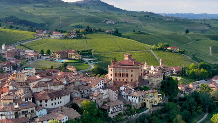 Obraz premium Aerial View of Barolo Village and Vineyards in Piedmont Italy