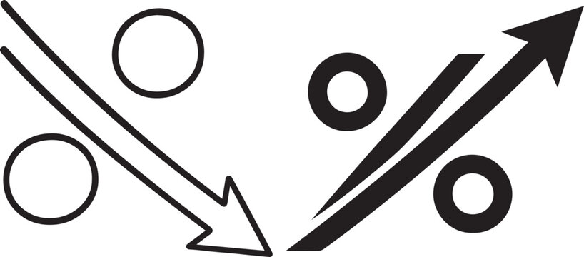 Financial statistics icon with percent symbol and upward downward trend lines