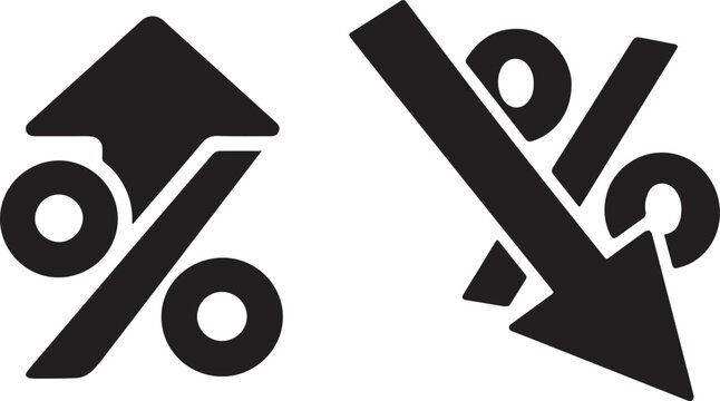 Percent arrow icon showing growth and decline, ROI financial analytics concept icon