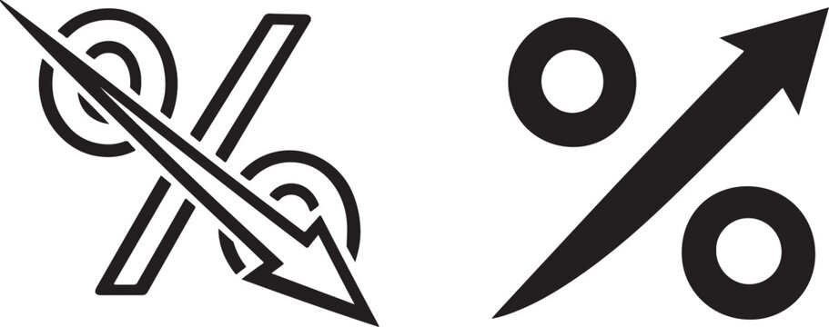 Percentage symbol with upward and downward arrows, financial trend analysis icon