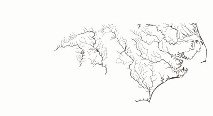Fototapeta premium Minimalist line art map of North Carolina showing major rivers and waterways vector