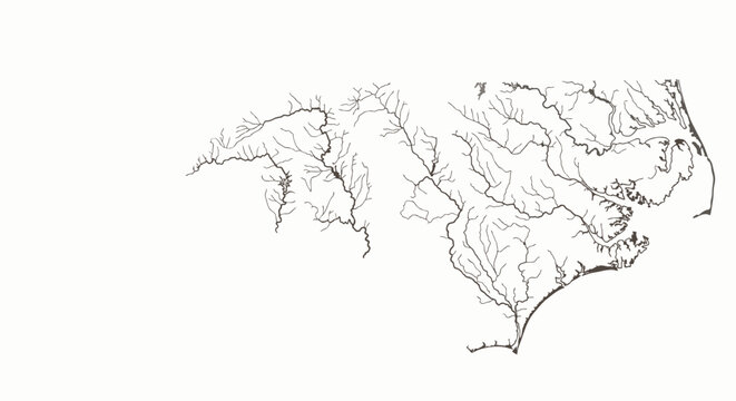 Minimalist line art map of North Carolina showing major rivers and waterways vector