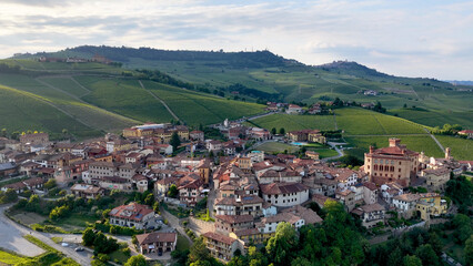 Fototapeta premium Aerial View of Barolo Village and Vineyards in Piedmont Italy
