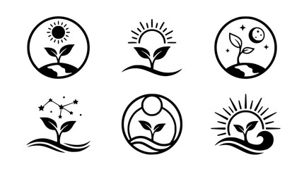 Obraz premium Minimalist plant growth icons with sun and moon