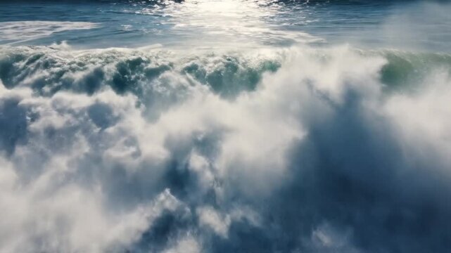 Ocean wave cresting in sunlight creating a dynamic seascape scene