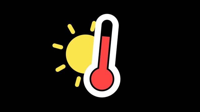 Temperature thermometer with animated sun icon, the concept of the weather getting hotter or the hot weather increasing