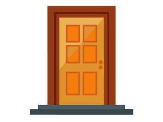 Obraz premium Six panel wooden door closed at simple doorstep entry