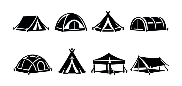 Collection of diverse camping tent silhouettes for outdoor adventures