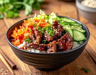 Fototapeta premium Korean BBQ Bowl mit Kimchi und Hot Honey