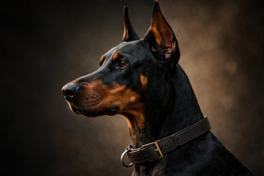 Portrait illustration featuring the Doberman dog breed profile