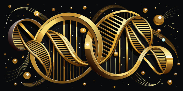 Abstract luxury golden DNA double helix structure, vector