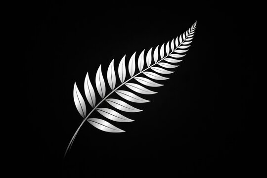 Minimalist silver fern graphic presented in black and white colors