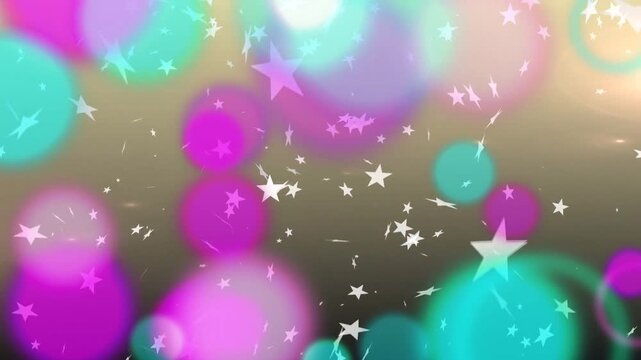 Bokeh appearing particle field drifting descending growing and pulsing creating magenta teal depth