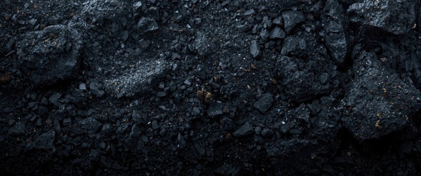 Black coal surface showcasing mixed mineral particles and industrial grit