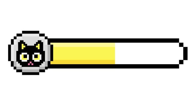 Charming pixel art black cat health bar with a retro yellow game progress indication for vintage arcade design